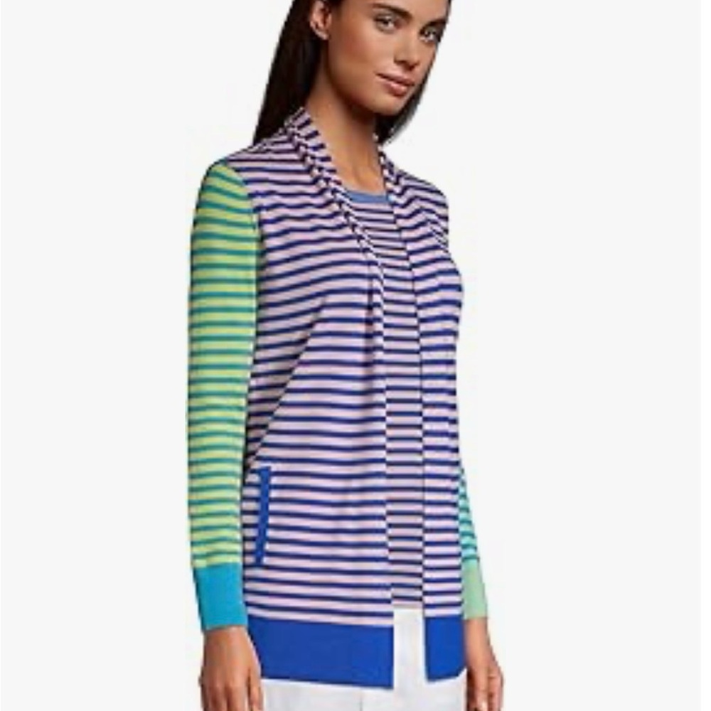 NWOT Lands End Mixed Print Long Sleeve Open Cardigan Sweater Size M 100% cotton - Picture 8 of 8